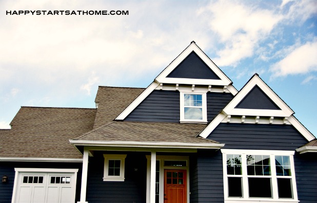 Navy Red Door White Trim Exterior Paint