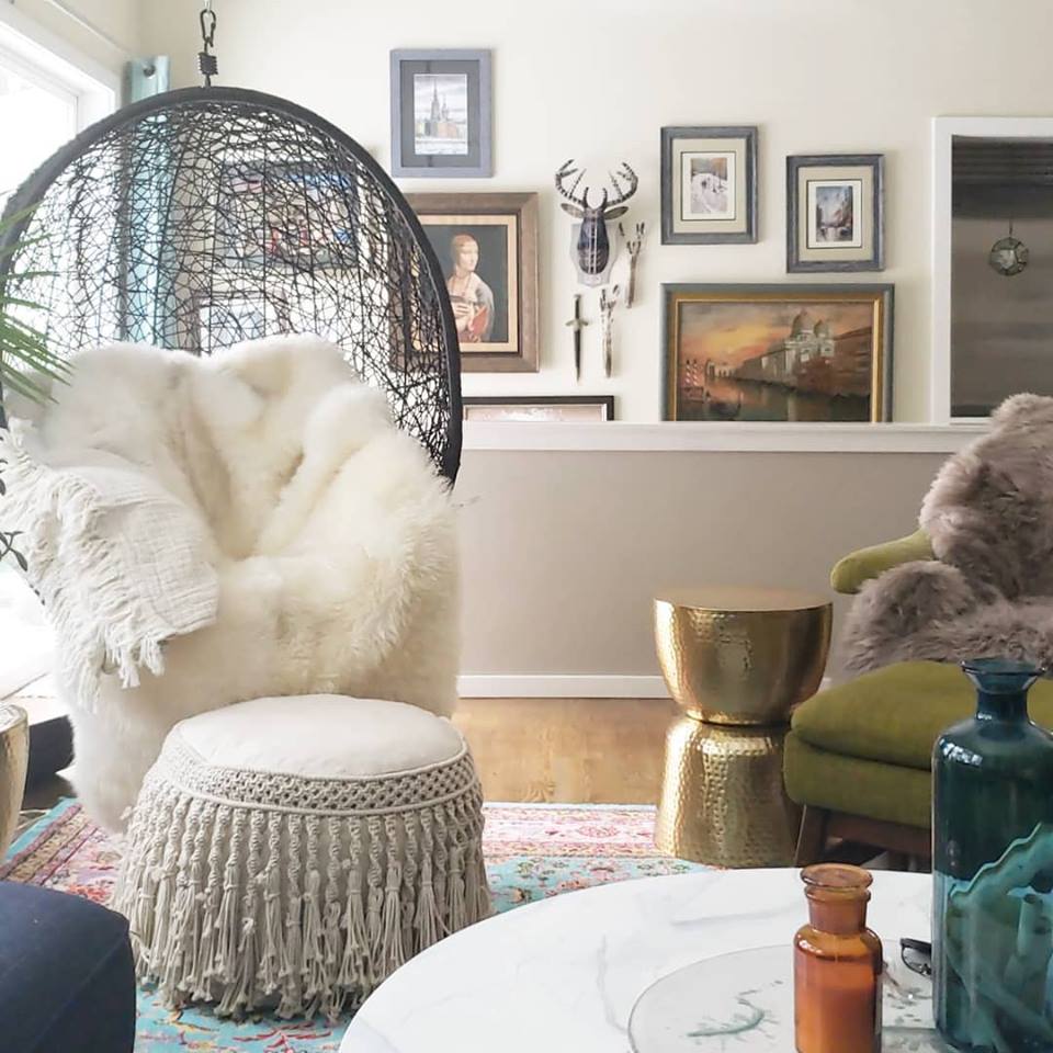 Oversized swing chair in living room